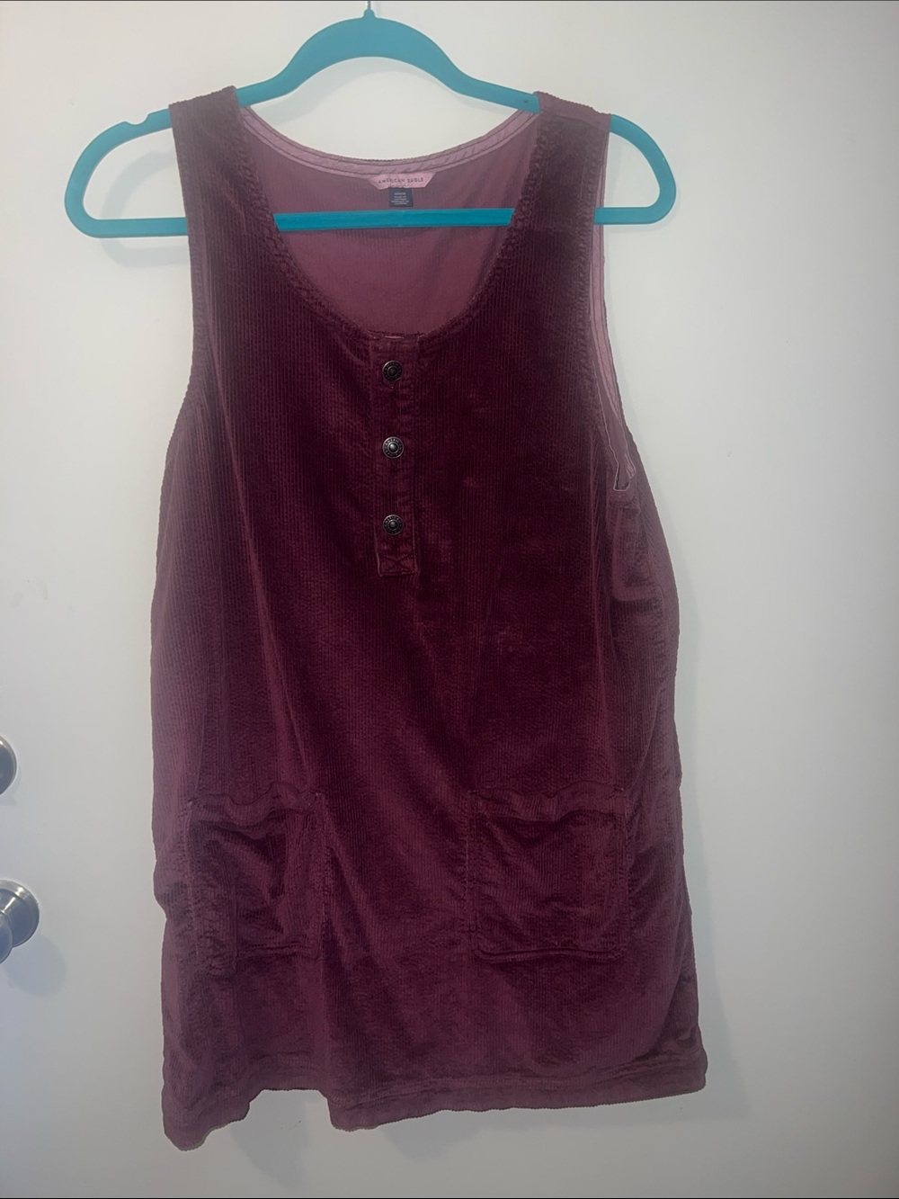 American Eagle Outfitters Burgundy Corduroy Overall Dress